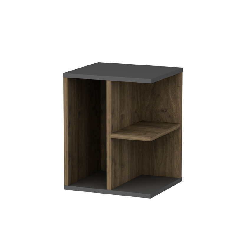 Rakeia 40cm W Particle Board Bedside Table, Anthracite/Walnut