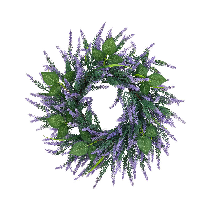 Couronne de printemps faite à la main pour porte d'entrée - Herbe d'oignon 20 po et lavande