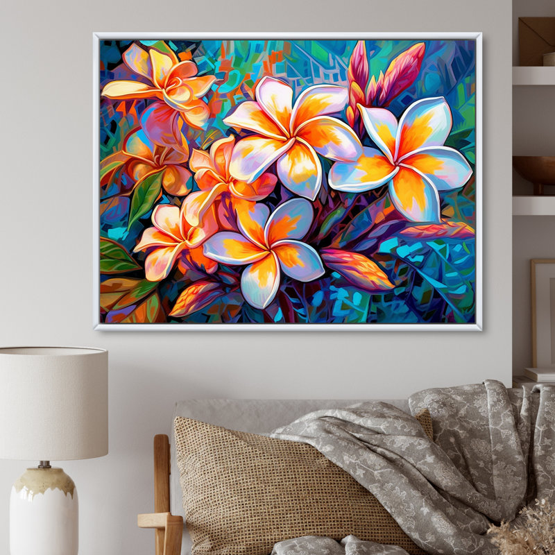 Art tropical sur toile, plumeria tropical, H 12 po x l 20 po x P 1 po, Cadre flottant blanc
