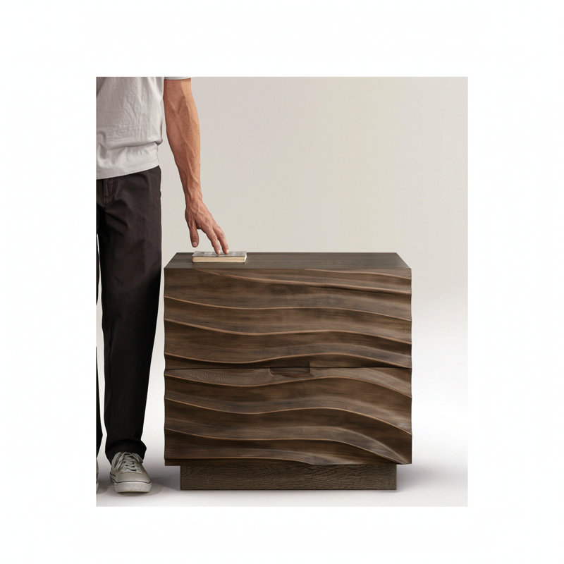 Table de chevet en bois massif, table de chevet à 2 tiroirs sans poignées, style rustique brun, idéale pour la chambre et le salon, peut supporter jusqu'à 50 kg.