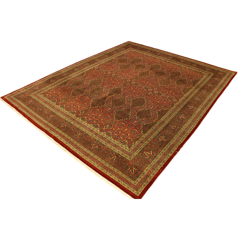 Tapis rose / brun à motif oriental fait à la main 9 pi 1 po x 11 pi 7 po Paulin