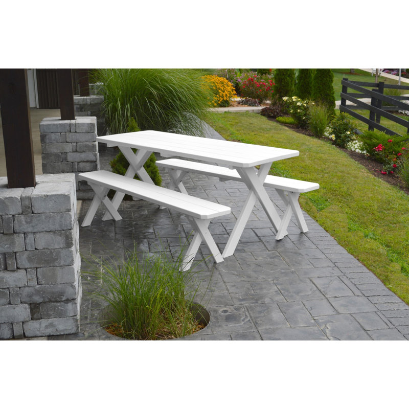Dyann Rectangular 6 - Person Pine Picnic Table, White, 30" H x 27" W x 70" D