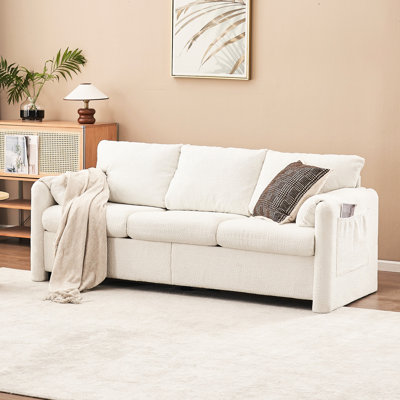 Blanc, 77 po, style moderne avec revêtement en chenille et mousse haute pour un siège confortable blanc, rembourrage confortable de 77 po