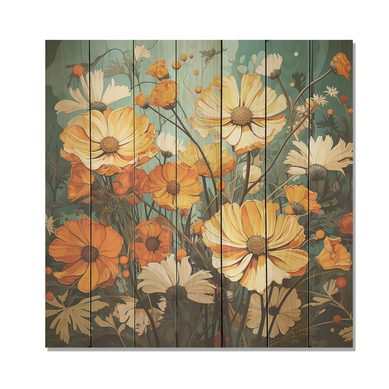Éclat de fleur jaune souci jaune - souci sur bois, H 30 po x l 30 po
