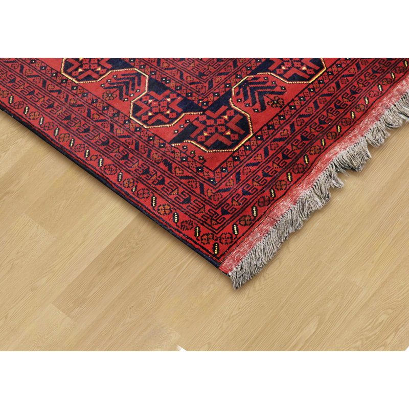 Yamoud Hand-Knotted Burgundy Lamb's Wool Area Rug