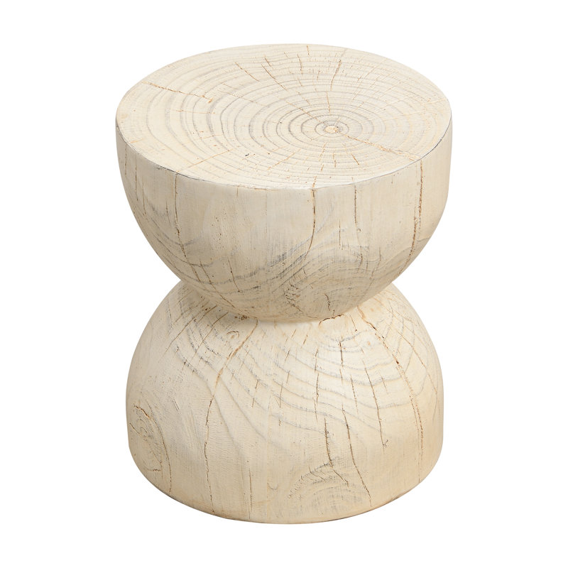 Alder Modern Rustic MGO Sculptural Side Table with Realistic Wood Grain Hourglass Design, Natural Wood