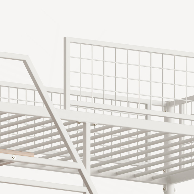 Lit mezzanine simple en métal blanc avec chambre à coucher et dortoir, avec station de charge intégrée et éclairage DEL