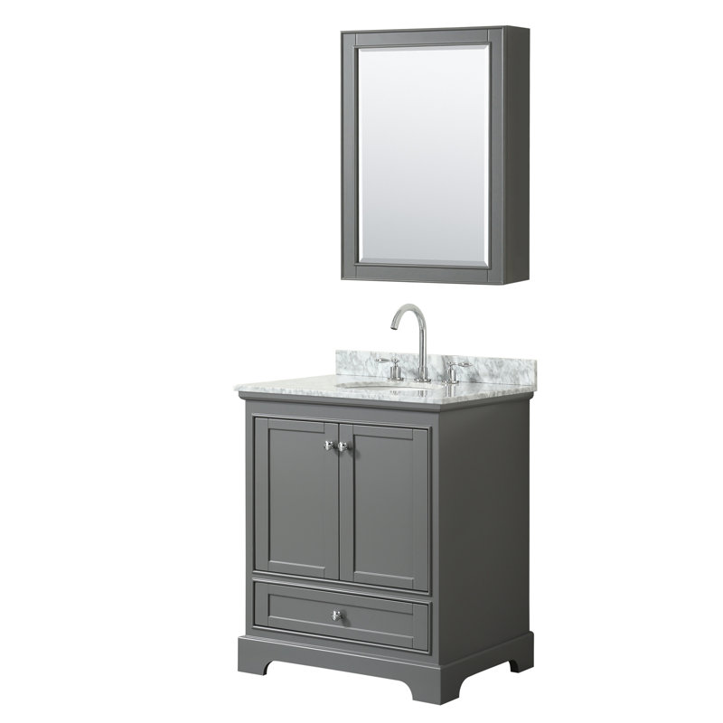 Ensemble de meuble-lavabo simple 30 "avec miroir Deborah, Gris foncé, Chrome poli