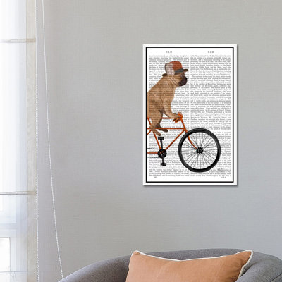 French Bulldog On Bicycle, Print BG by Fab Funky - Floater Frame Gallery-Wrapped Canvas Giclée on Canvas