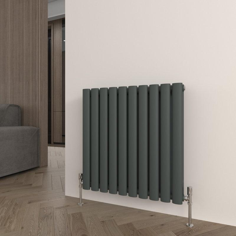Horizontal Oval Panel Radiators, 60cm H x 59cm W x 7.8cm D, Grey