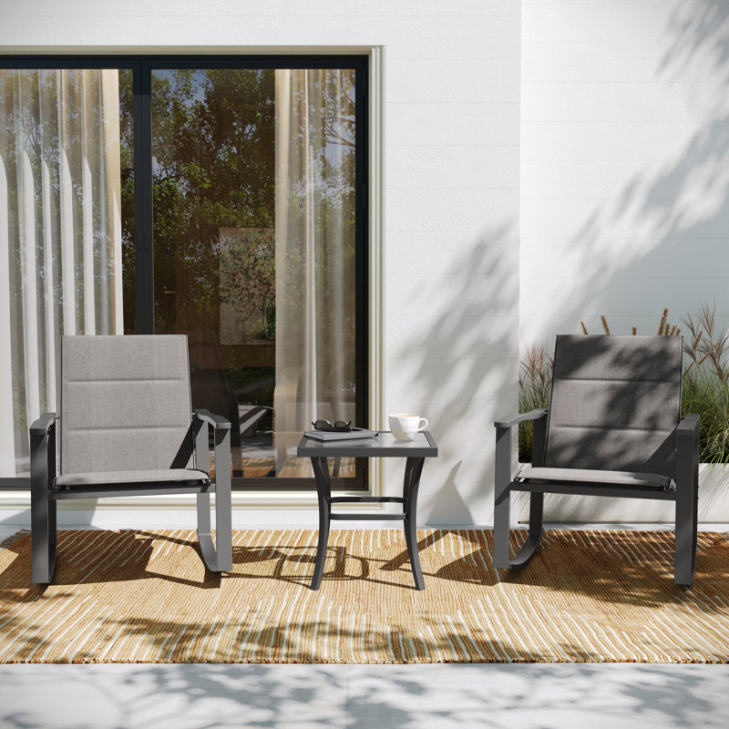 Ensemble bistro avec chaise berçante d'extérieur 3 pièces Killona, Gris