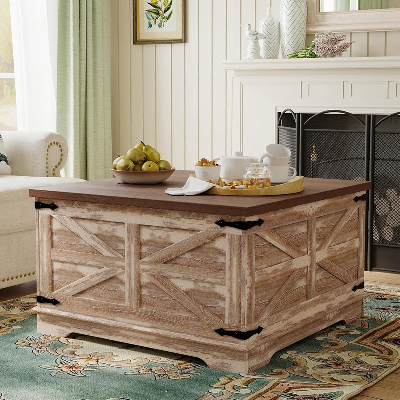 Table basse, table centrale en bois robuste avec grand compartiment de rangement dissimulé pour le salon