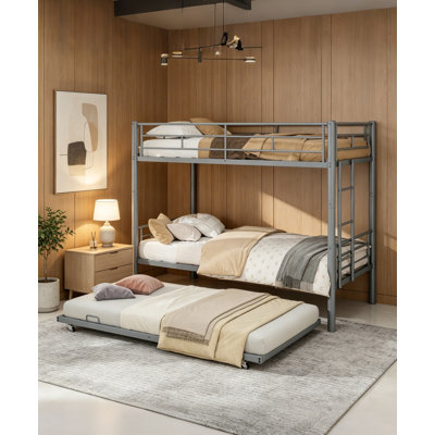 Lit superposé simple au-dessus d'un lit simple avec lit gigogne, lit superposé robuste avec échelles et garde-corps, lit superposé convertible pour enfants, adolescents, adultes