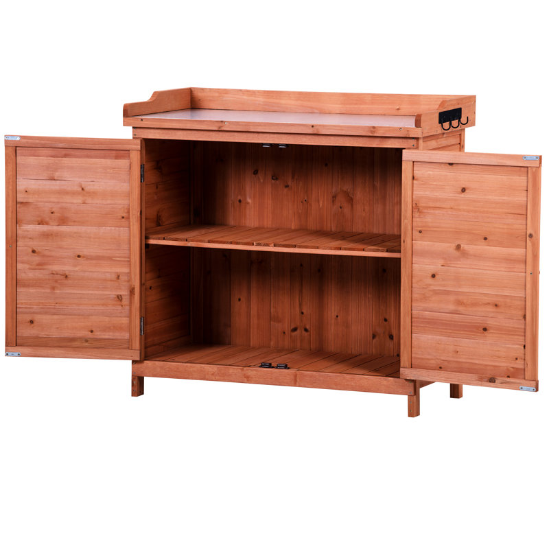 Banc de rempotage orange pour jardin extérieur, 39 po avec 2 tablettes, table de travail galvanisée et banc de travail avec crochets latéraux, orange et pouce bonheur bonheur