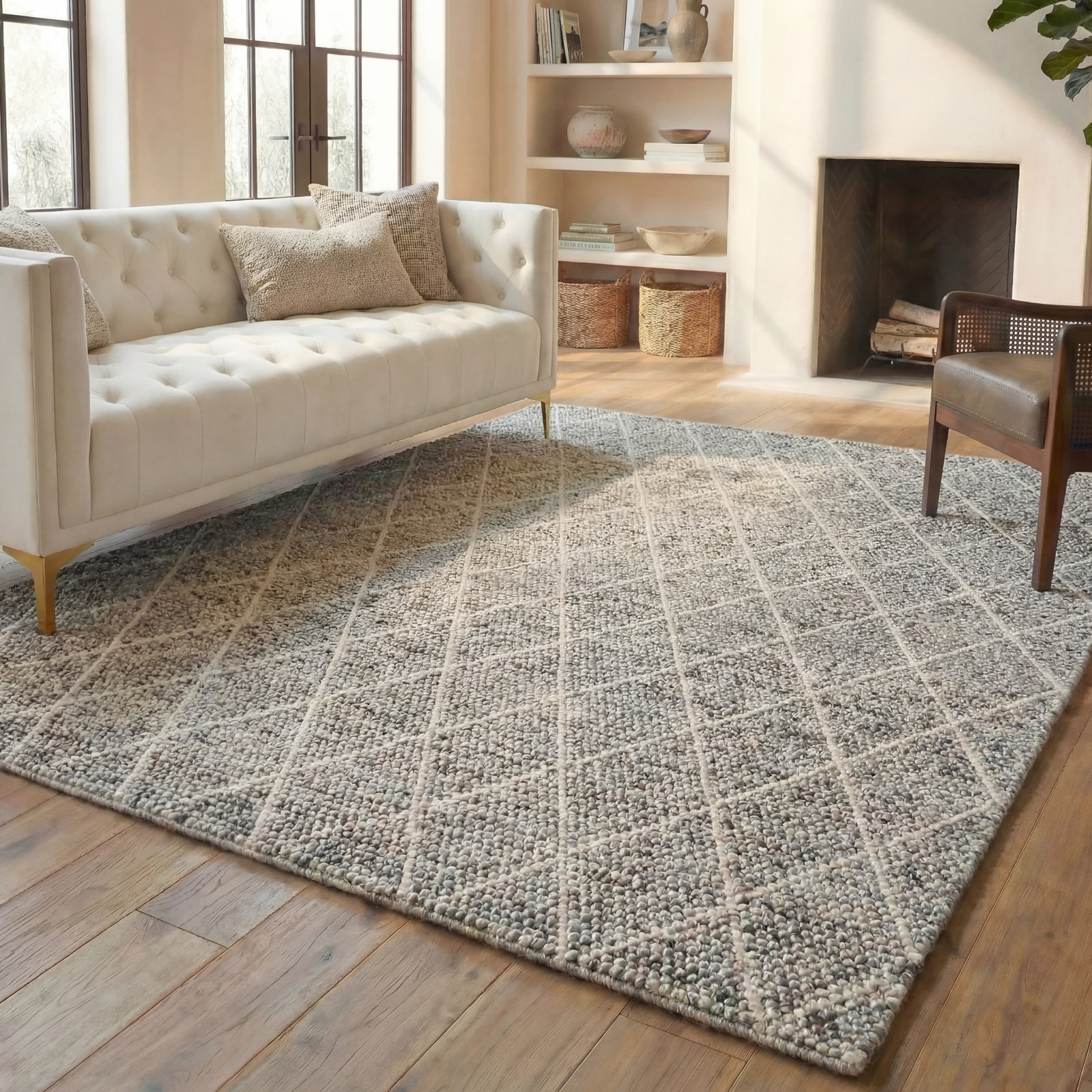 Huberty Brown Gray Hand-Woven Geometric Rug, Rectangle 8' x 10'