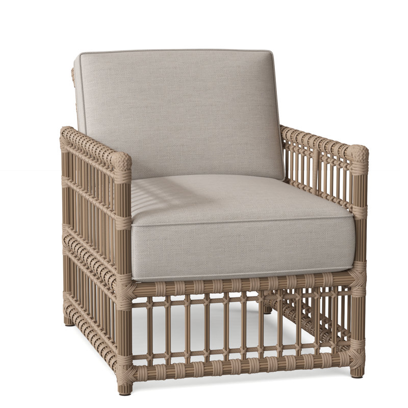 Newport Arm Chair with Cushions, Dove Sunbrella Linen, Newport #66 Burlap, No Welt