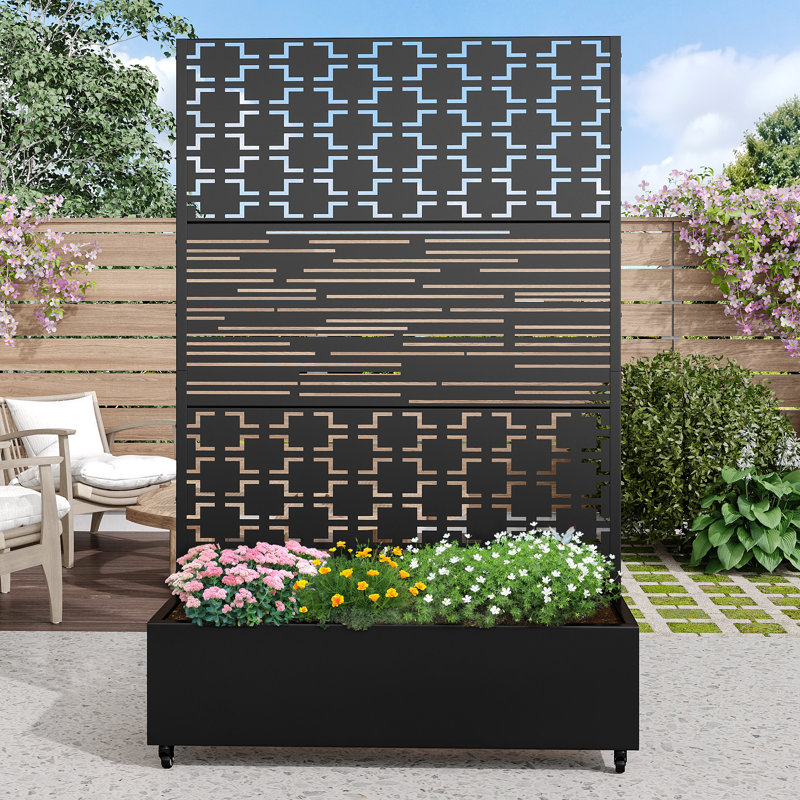 Boîte à fleurs d'extérieur individuelle en métal rectangulaire avec treillis pour plantes grimpantes