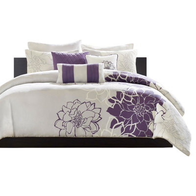 Housse de couette imprimée pour lit très grand / très grand avec coussins brodés en coton et à imprimé floral