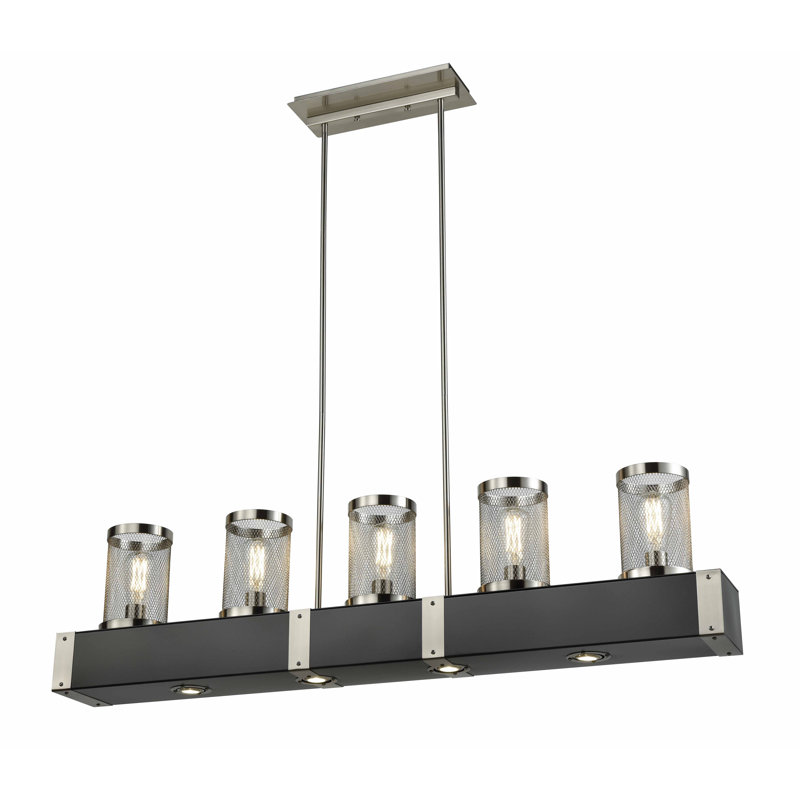 Luminaire suspendu linéaire pour îlot de cuisine 5 lumières Arcanum, Nickel satiné / graphite