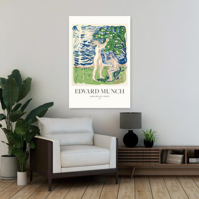Girls Picking Apples Contemporary Fruit Wall Art Print by Edvard Munch - 1 Piece Wrapped Canvas Wall Art