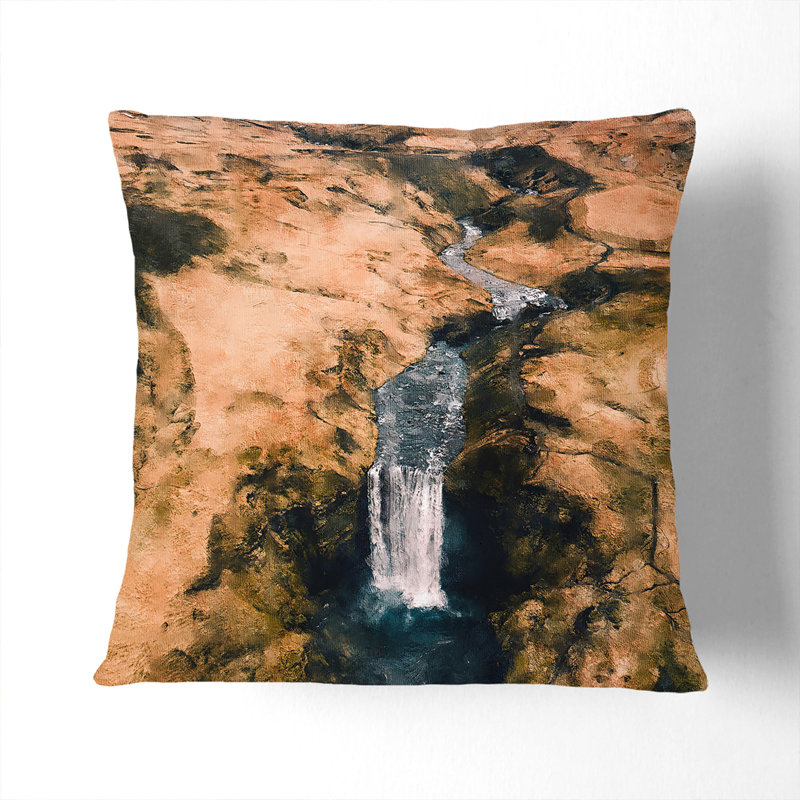 The Skogafoss Waterfall in Iceland Scatter Cushion with Filling, 55cm H x 55cm W x 20cm D, Black