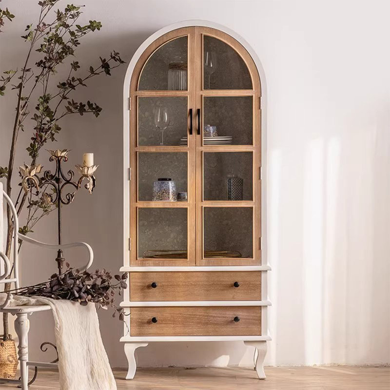 Vitrines en bois massif beige et Burlywood