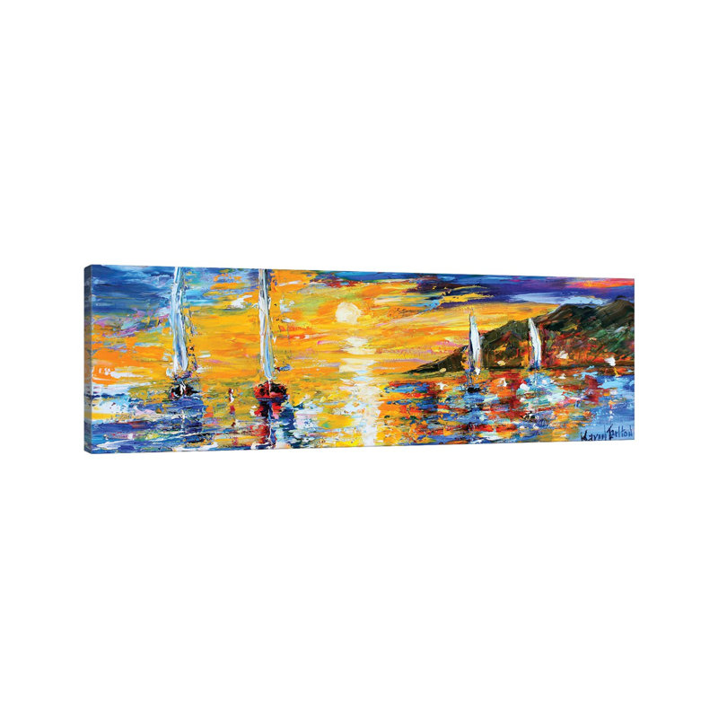 Sunset Sailing by Karen Tarlton - Wrapped Canvas Panoramic Painting, 30.48 cm H x 91.44 cm W x 1.91 cm D
