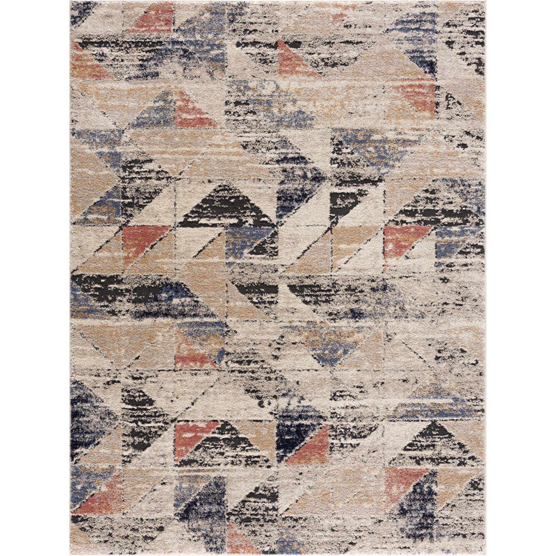 Rectangle Haliyah Geometric Machine Woven Polyester/Polypropylene Area Rug in Blue, Rectangle 5'3" x 7'