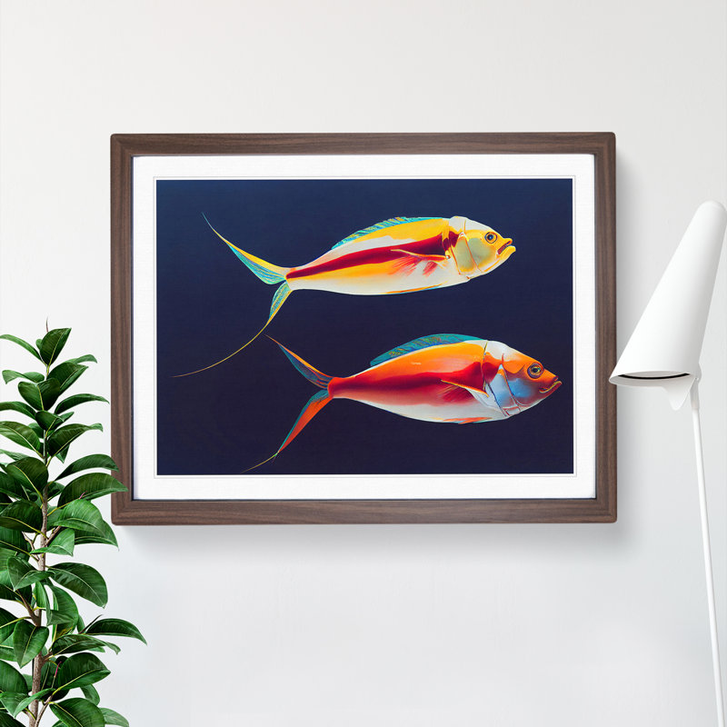 Prime Fish - Single Picture Frame Print, 25cm H x 34cm W x 2cm D, Walnut Framed