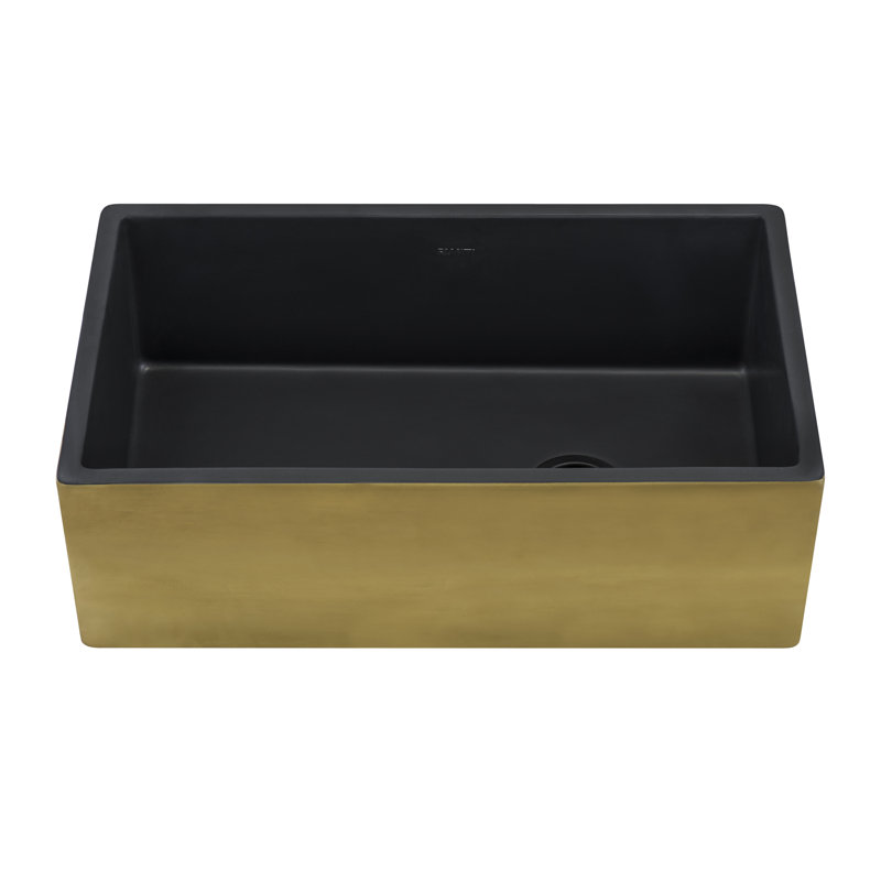 30" L x 18" W Farmhouse Kitchen Sink, Matte Black/Brushed Gold