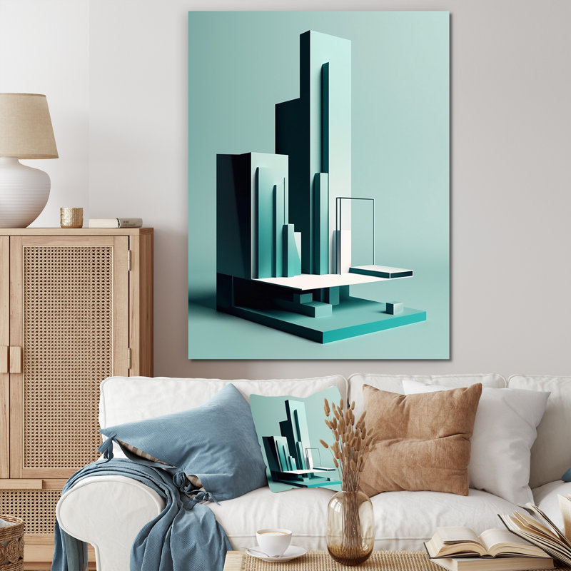 «Abstract Minimal Turquoise Architecture» sur toile, H 40 po x l 30 po x P 1,5 po, Toile tendue