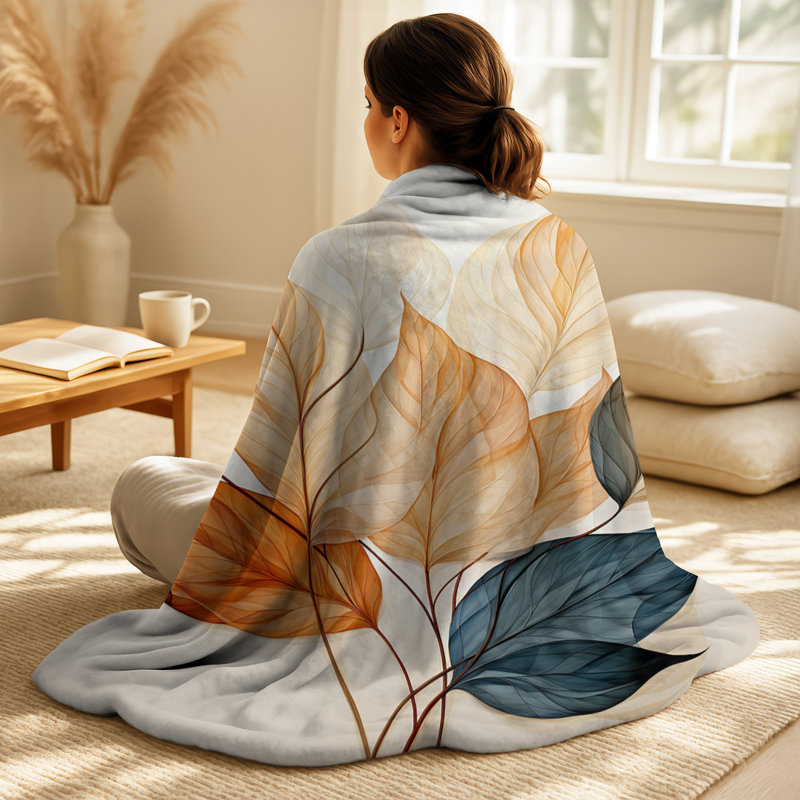 Copper Leafy Abstractions - Leaves Throw Blanket