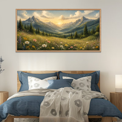 Reproduction d'art sur toile encadrée 60 "x 30" avec cadre en bois majestueux