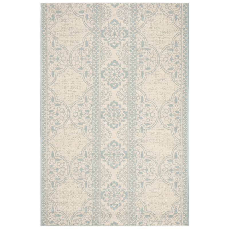 Tapis intérieur / extérieur turquoise / crème Danya, Rectangulaire 3 pi x 5 pi