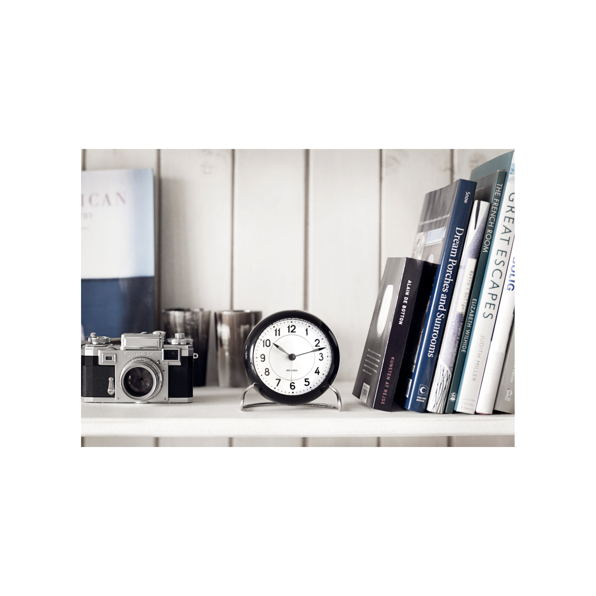Station Analog Electric Alarm Tabletop Clock, White/Black/Silver