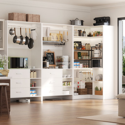 61'' - 92.6''  W Closet System with Wooden Drawers and Hanging Rods