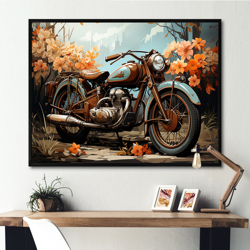 Rétro Moto I, Cadre flottant noir, H 30 po x l 40 po x P 1,5 po