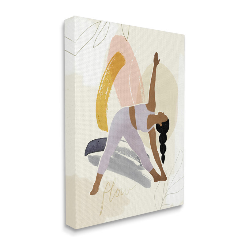 «Flow Yoga Text Plant Plant Pattern Stretching» par Victoria Barnes - impression, H 30 po x l 24 po x P 1,5 po, Toile tendue