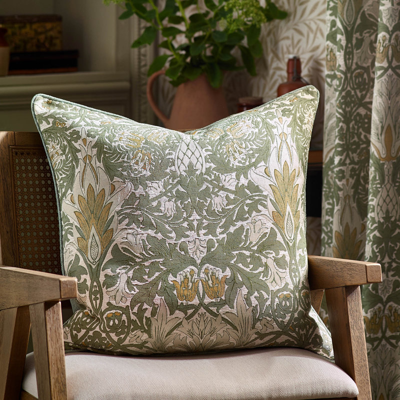 Snakes Head Down Blend Floral Square Throw Cushion, Beige Floral