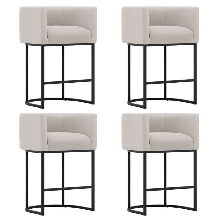 27" H Counter Height Bar Stools Set Of 4, Modern Barrel Counter Stools With Backrest And Arms, Metal Frames, Upholstered Accent Barstools For Kitchen Island