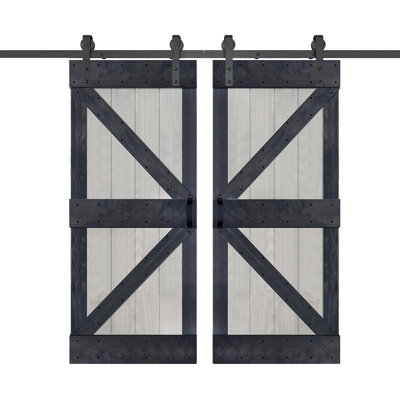 Paneled Wood Painted Double Barn Door with Installation Hardware Kit-Assembly Needed