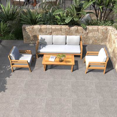 5-Piece Acacia Wood Modular Outdoor Sofa Set