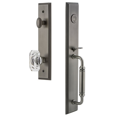 Carré One-Piece Handleset with Single Cylinder Deadbolt and C Grip with Baguette Clear Crystal Knob