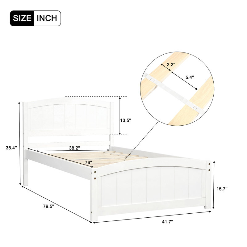 Lit plateforme simple avec tête de lit Falmouth, Blanc