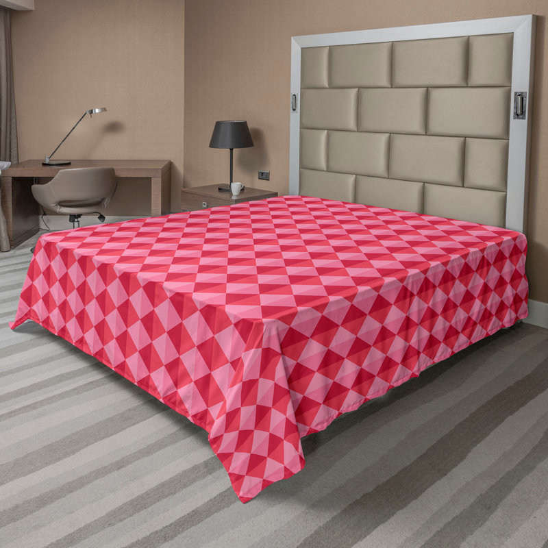 Drap plat moderne de style bohème Ambesonne, Corail foncé / motif géométrique rose pastel, Full Flat Sheet