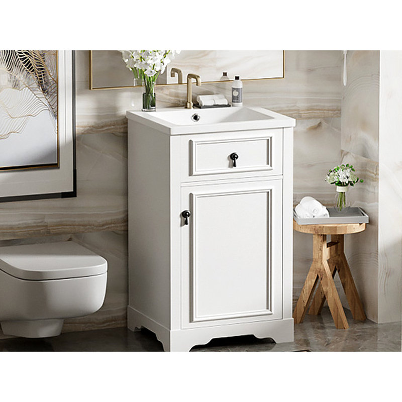 Meuble-lavabo de 20 po avec lavabo en céramique, porte à fermeture douce, tablette réglable et support de porte, blanc, finition moderne pour une salle de bain élégante, petit rangement