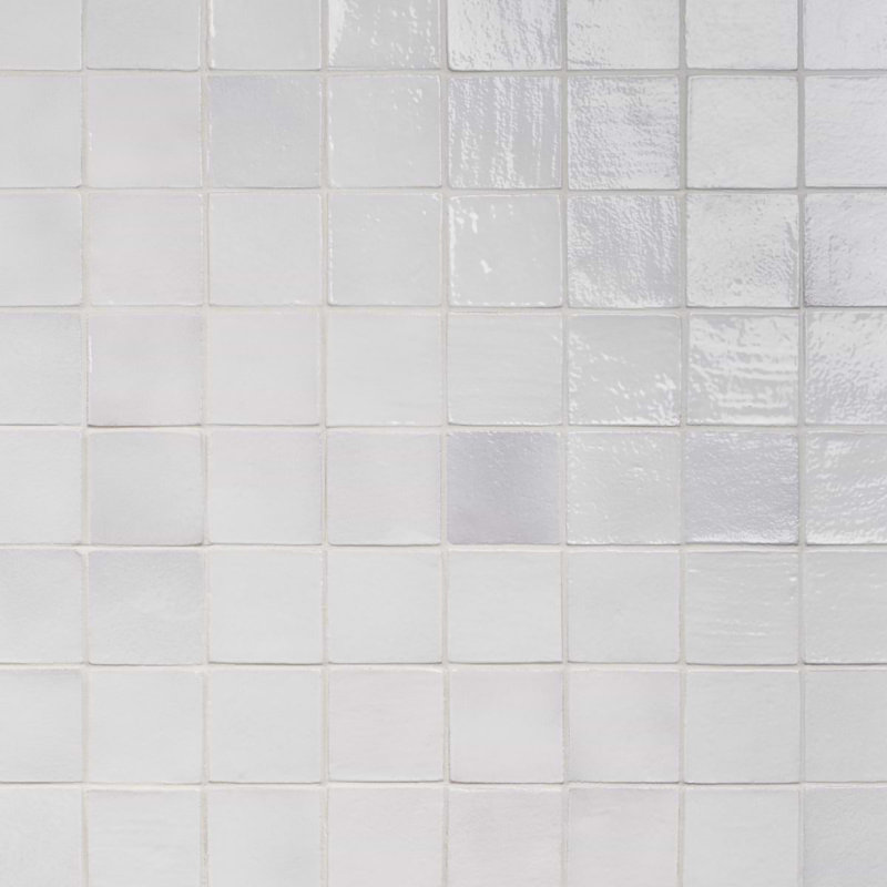 Emery 4x4 Square Handmade Crackled Glossy Terracotta Tile, White