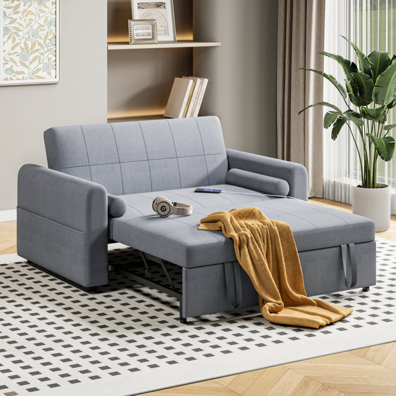 2 Seater Linen Sofa Bed, Dark Grey