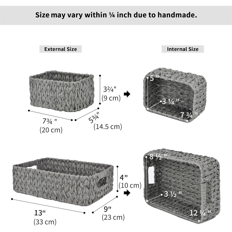 3 Pack Wicker Storage Baskets: Shelf & Vanity Organizing