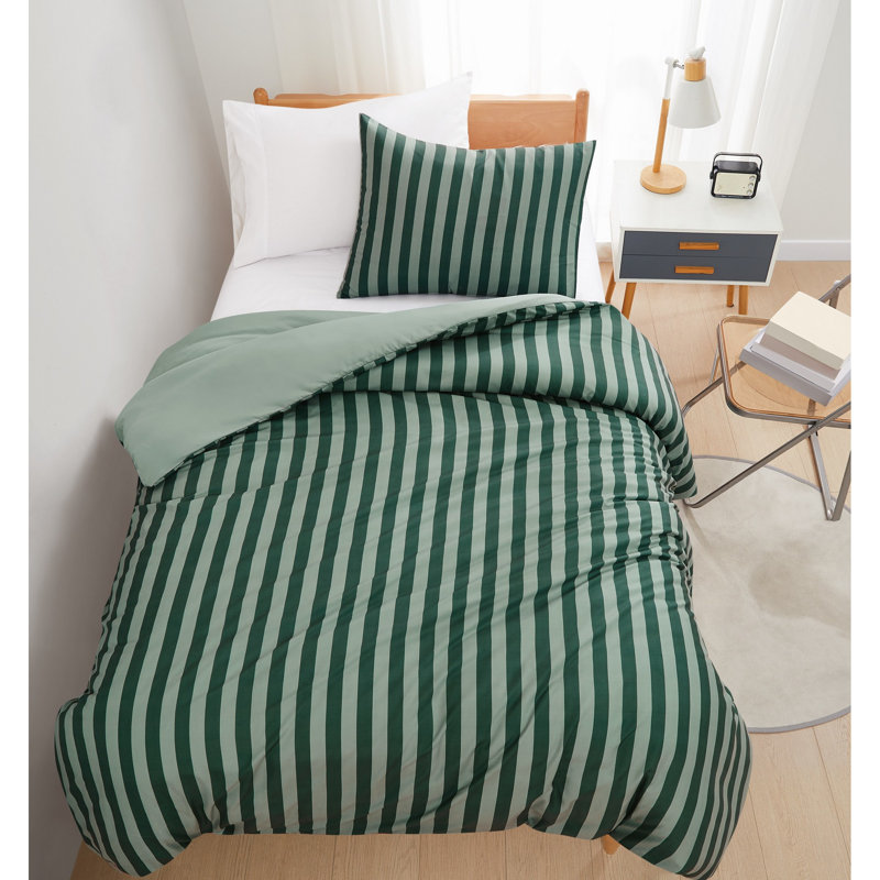 Truly Soft Weston Stripe Microfiber Duvet Sets, Twin Duvet Cover + 1 Standard Sham, Green Striped